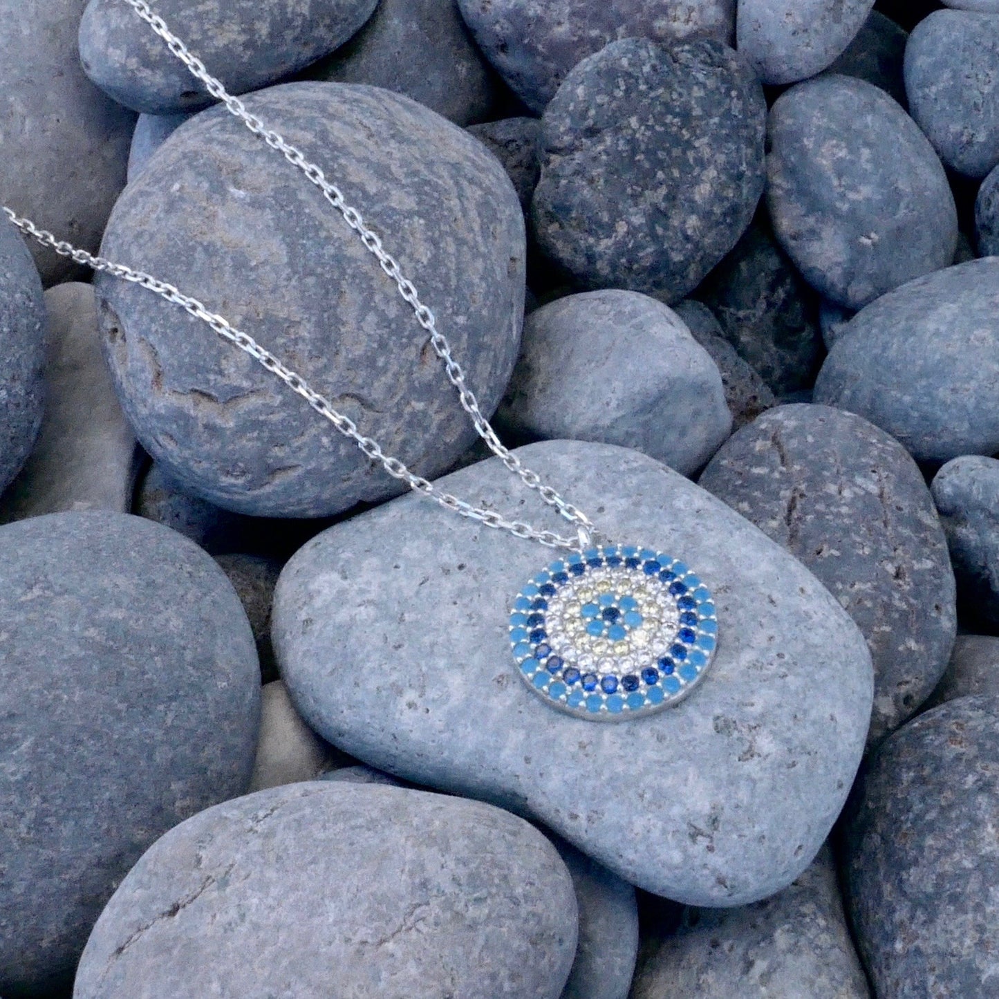 CZ Multi Blue Mati Necklace