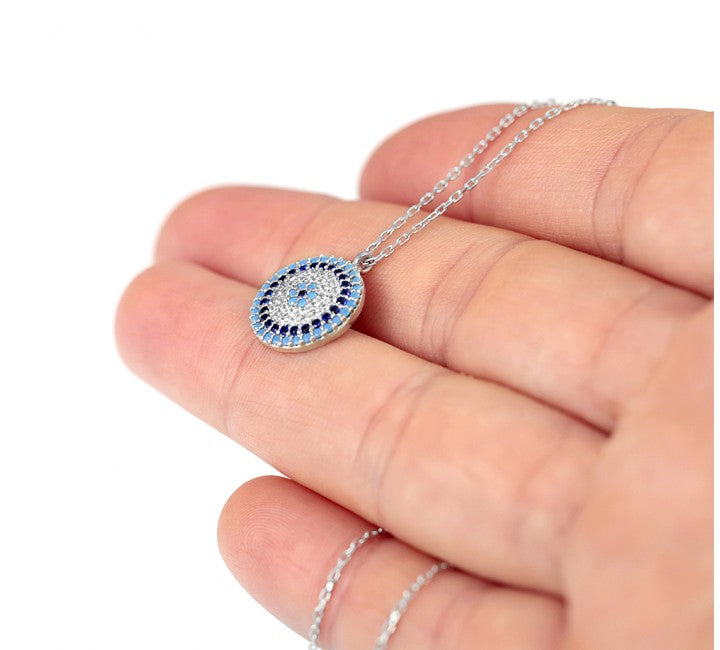 CZ Multi Blue Mati Necklace